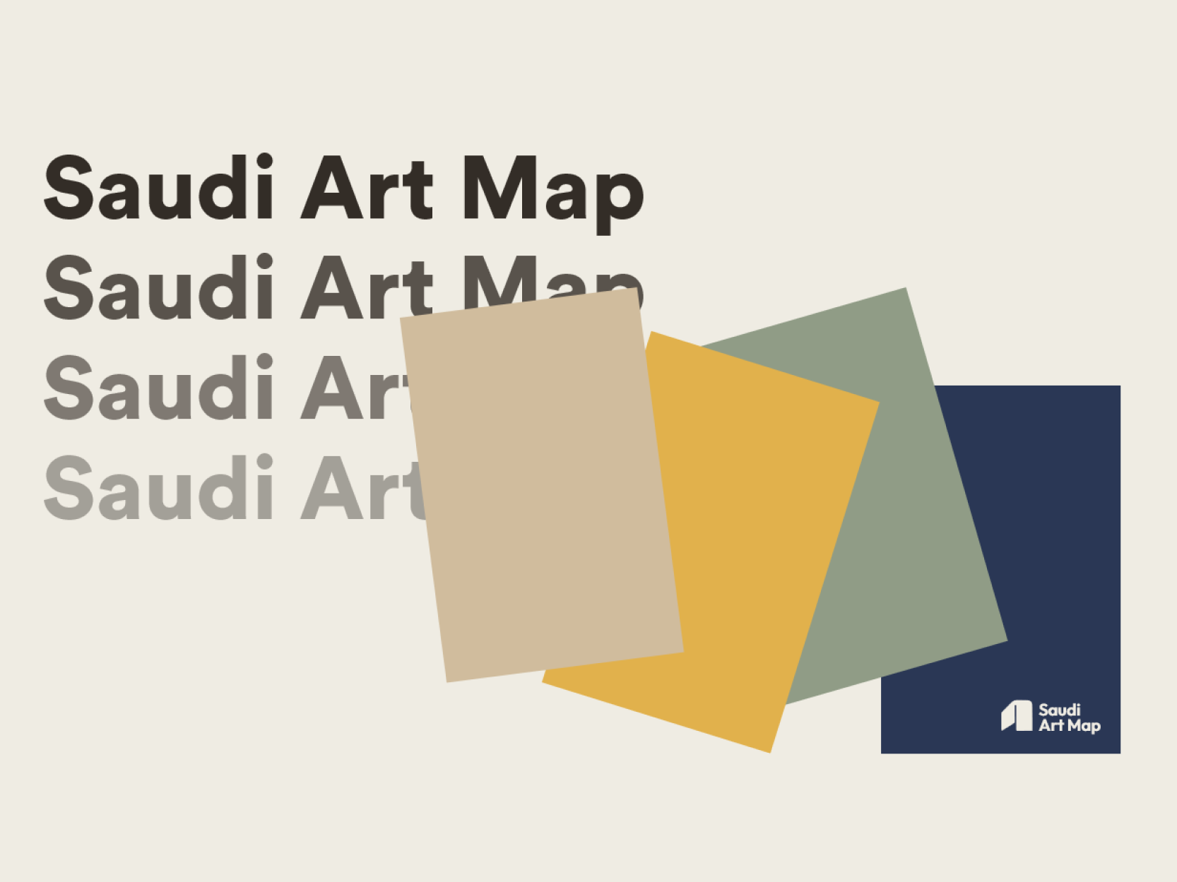 Saudi Art Map identity direction using layered cartographic forms and the brand palette